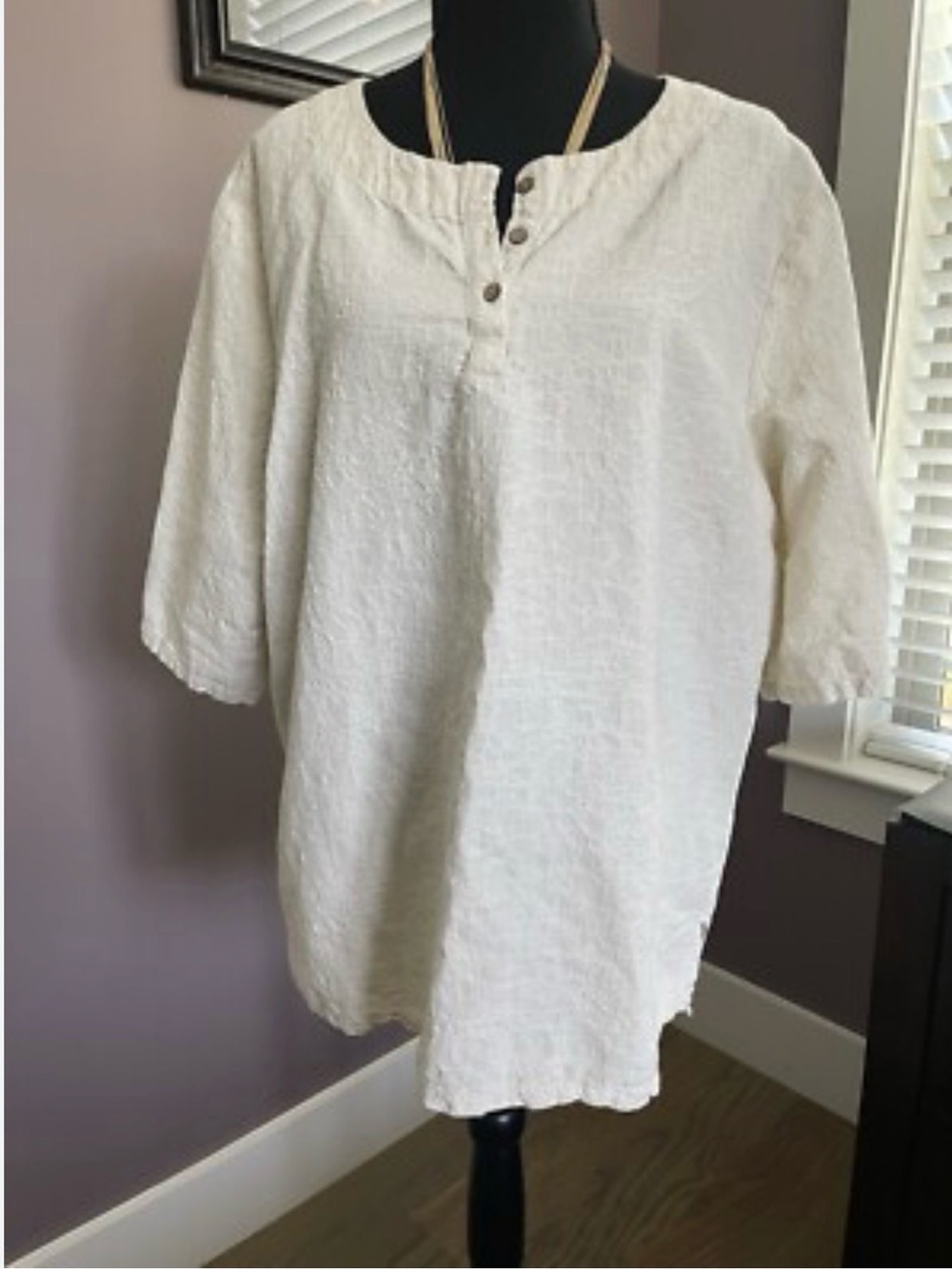 Women's Cream Button Henley Tunic Top